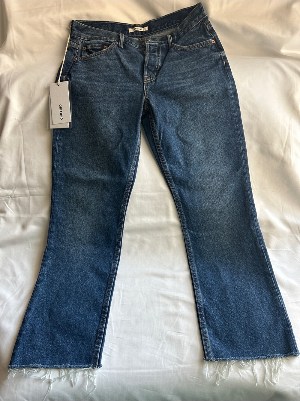 GRLFRND Denim Mid-Rise Jeans in Dark Blue